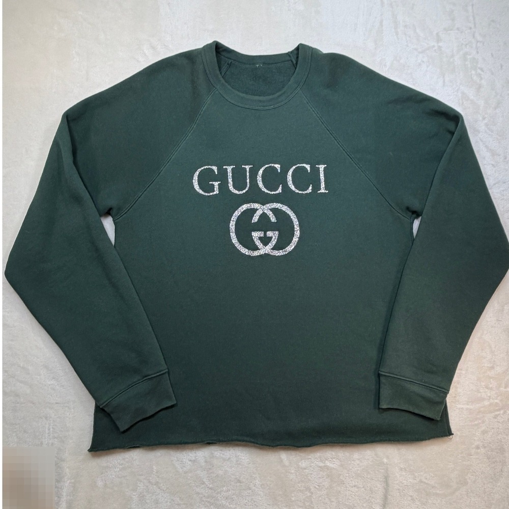 Green Glitter Logo Raw Hem Sweatshirt Womens L Good